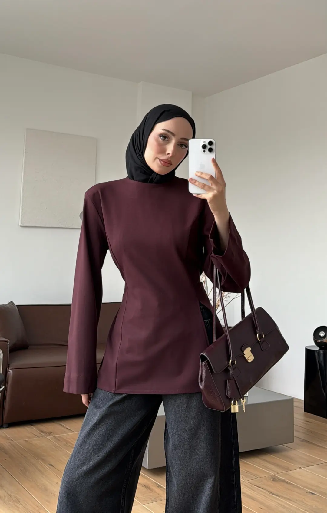 Vatkalı Yırtmaç Detay Bluz Mürdüm
