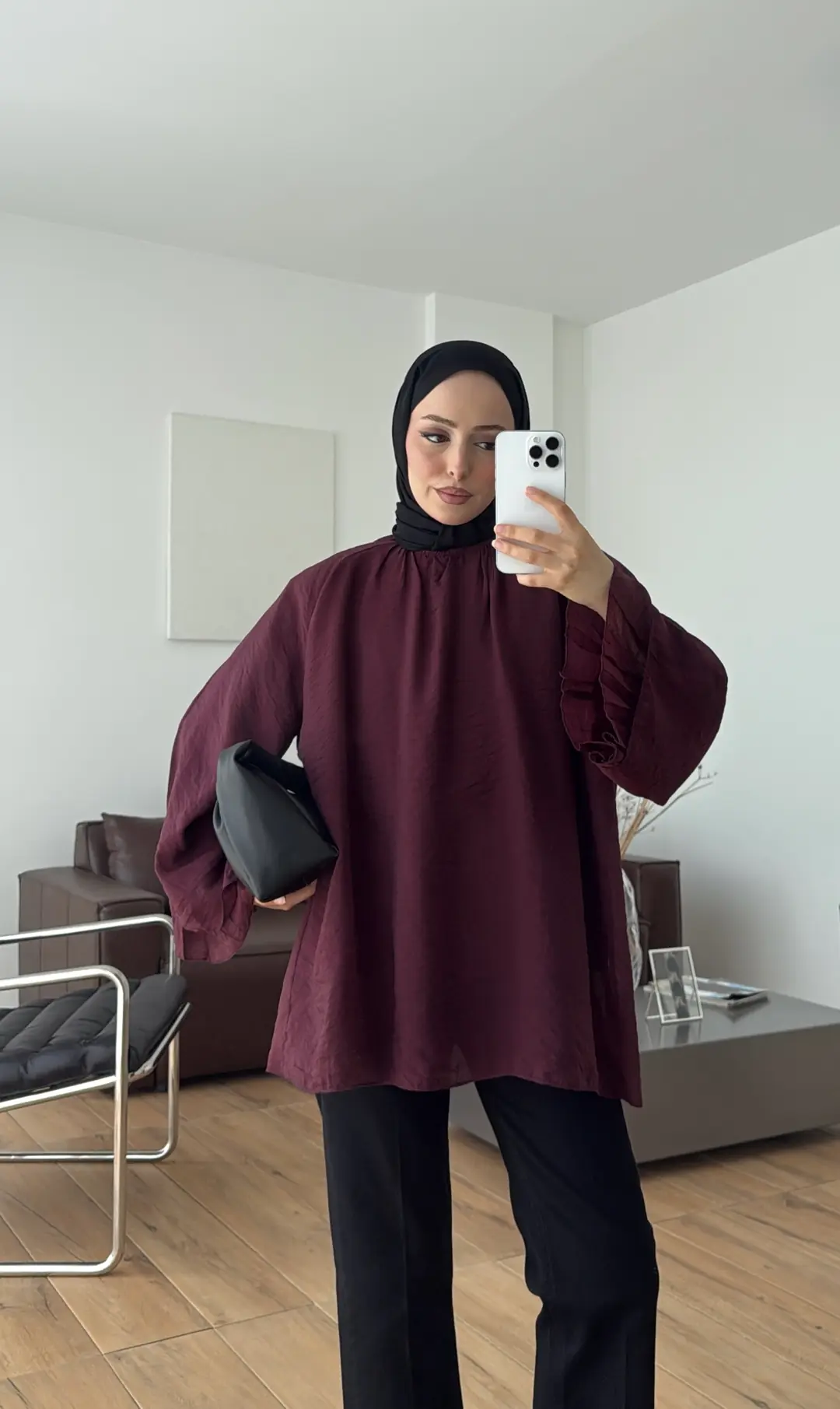 Dökümlü Şifon Bluz Bordo