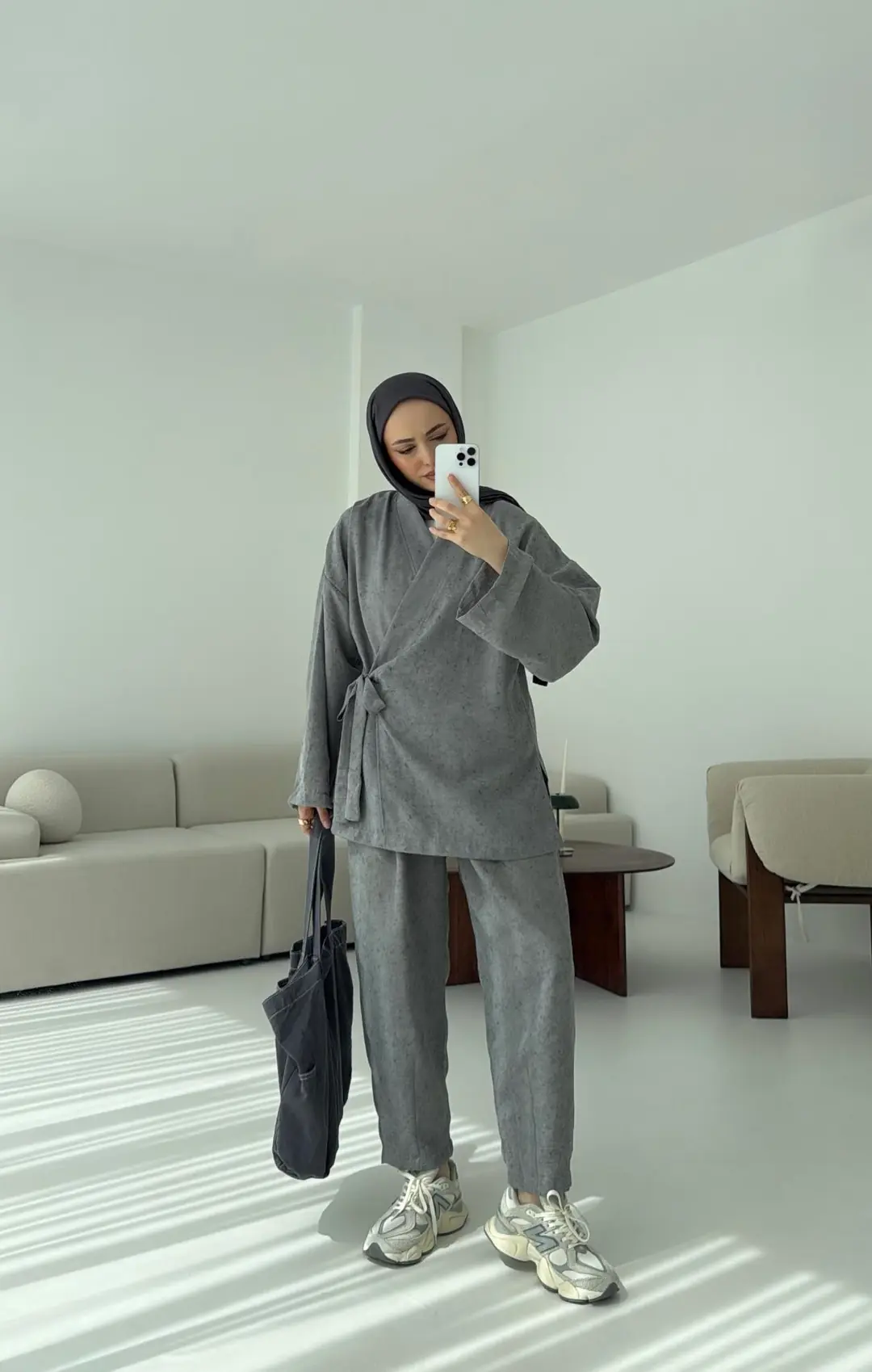 Keten Batik Bambu Kimono Gri