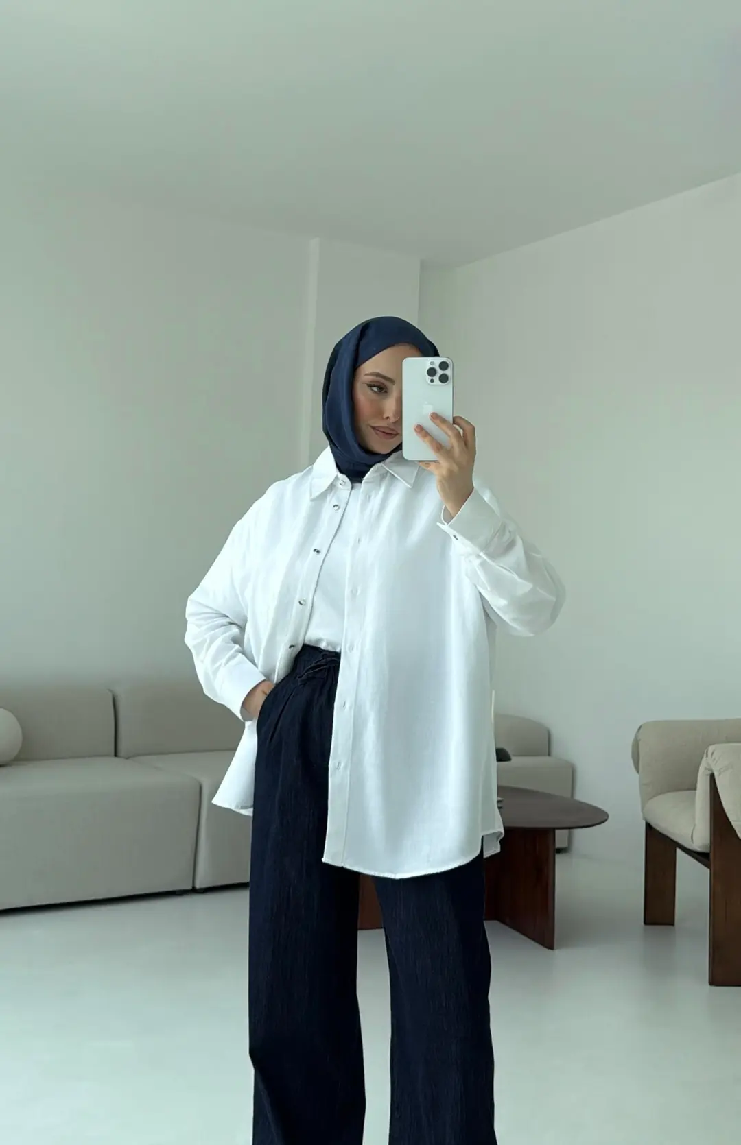 Basic Oversize Keten Gömlek Beyaz
