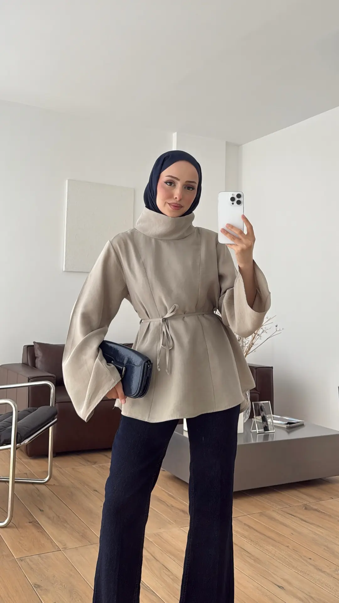 Geniş Yakalı Bluz Olive