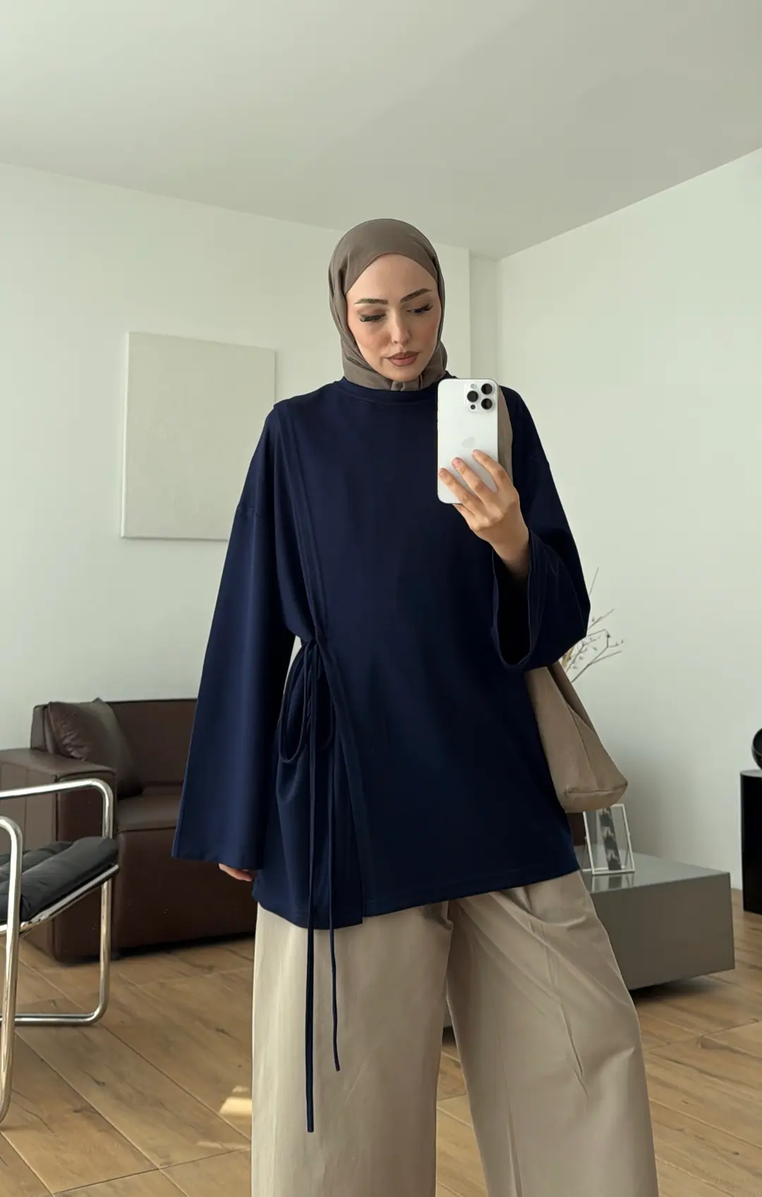 Yan Biye Bağlamalı Tunik Lacivert