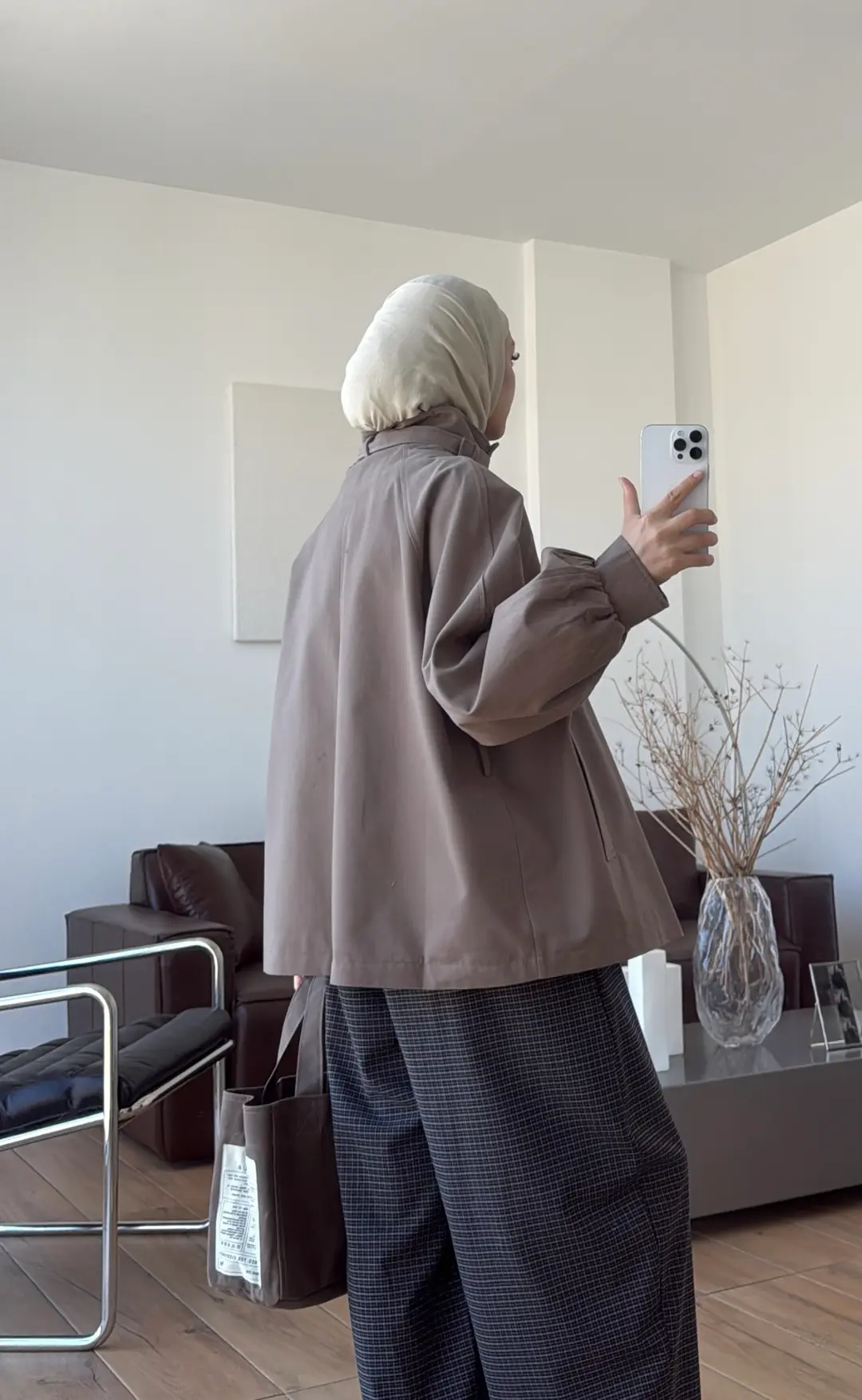 Kuşaklı Dik Yaka Ceket Vizon