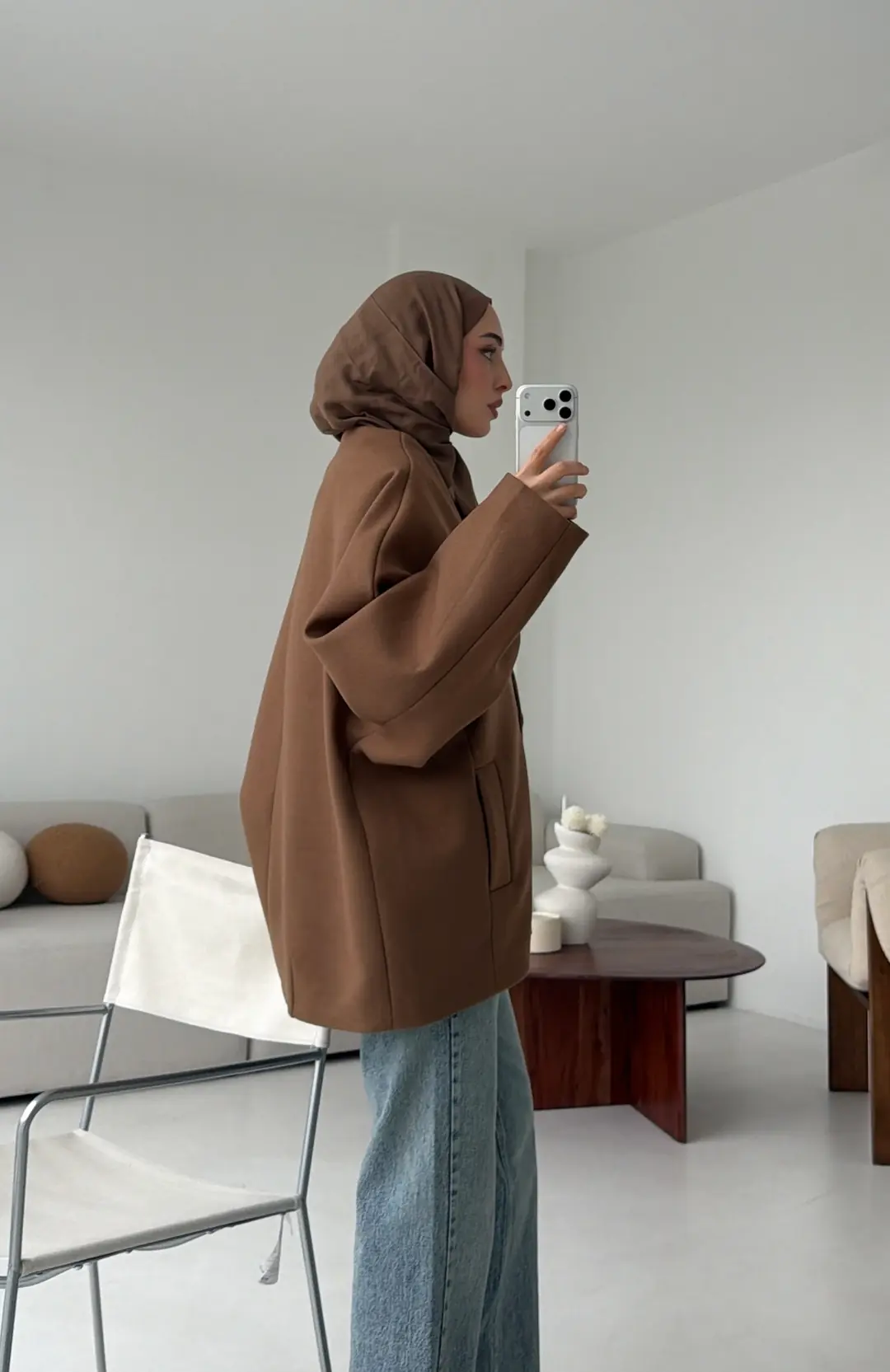 Soft Oversize Kaşe Kaban Kestane Kahve