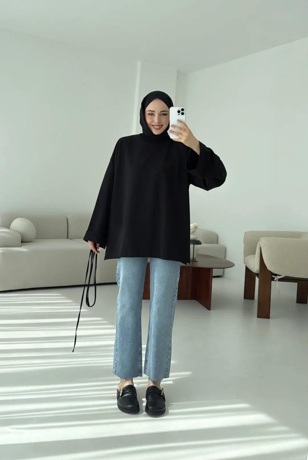 Bağlamalı Yanı Yırtmaç Detay Sweat Siyah