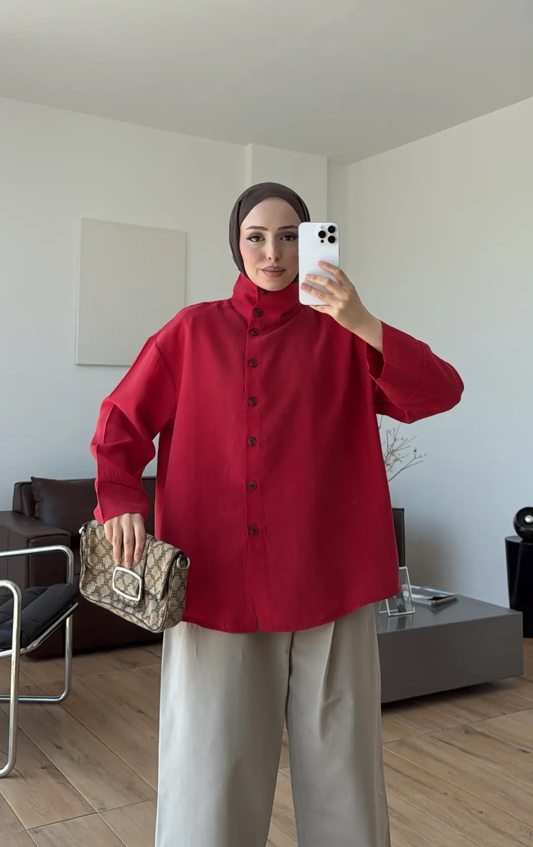 Dik Yaka Gömlek Kırmızı