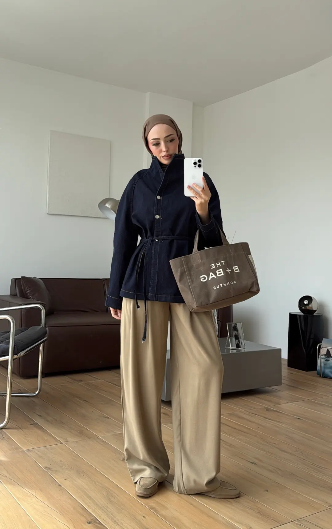 Dik Yaka Lacivert Denim Ceket