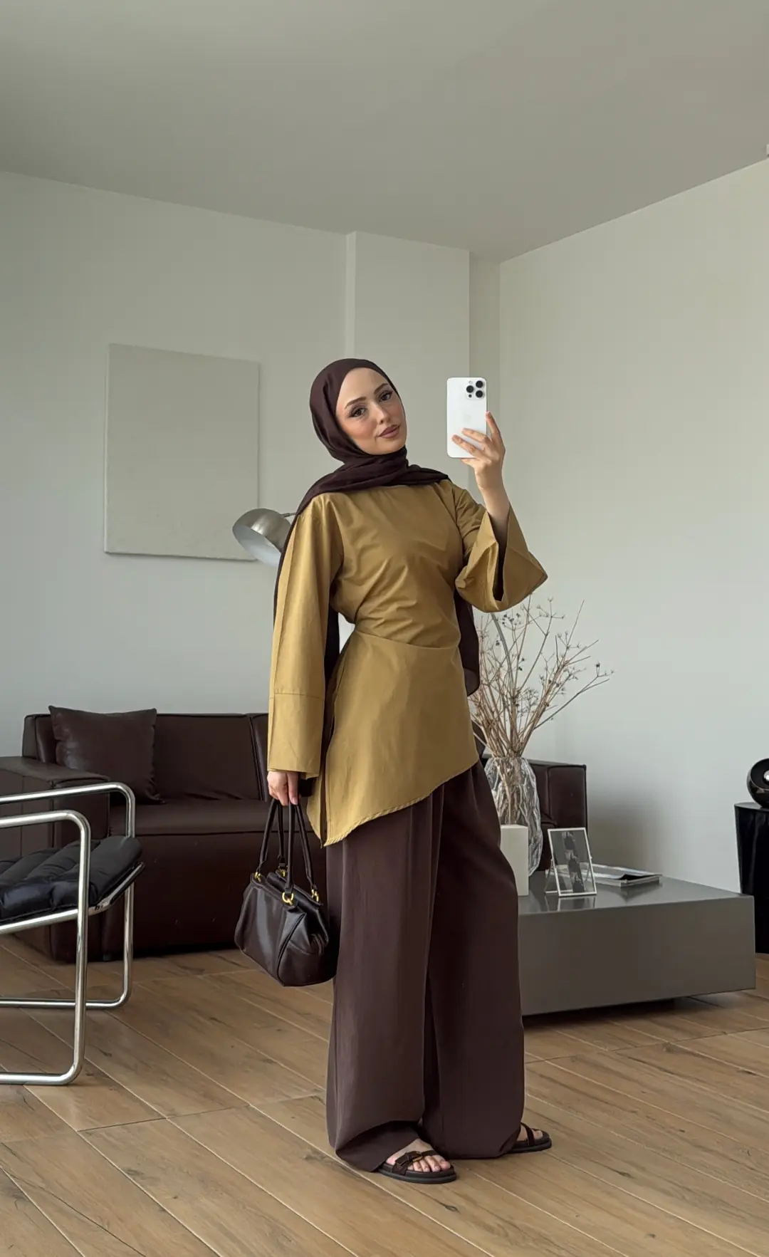 Ela Poplin Kalın Manşetli Bluz Hardal
