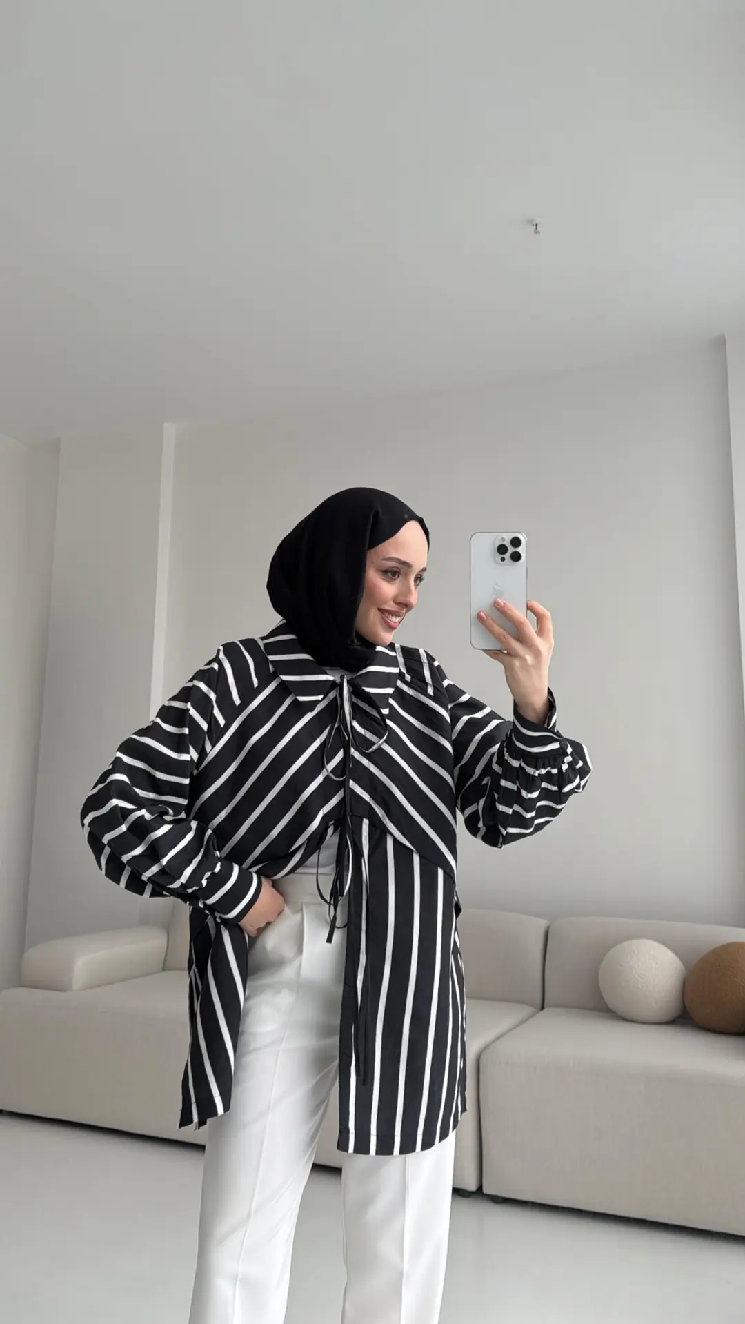 Çizgili Bağlamalı Kimono Siyah