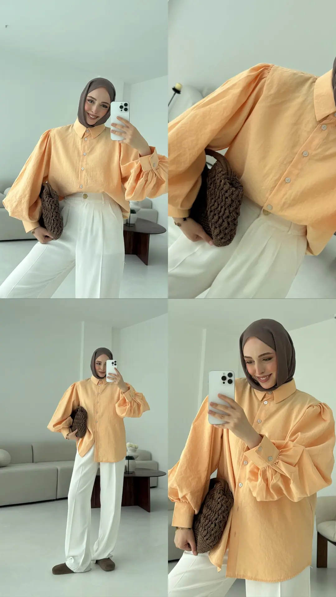 Cotton Balon Kol Gömlek Somon