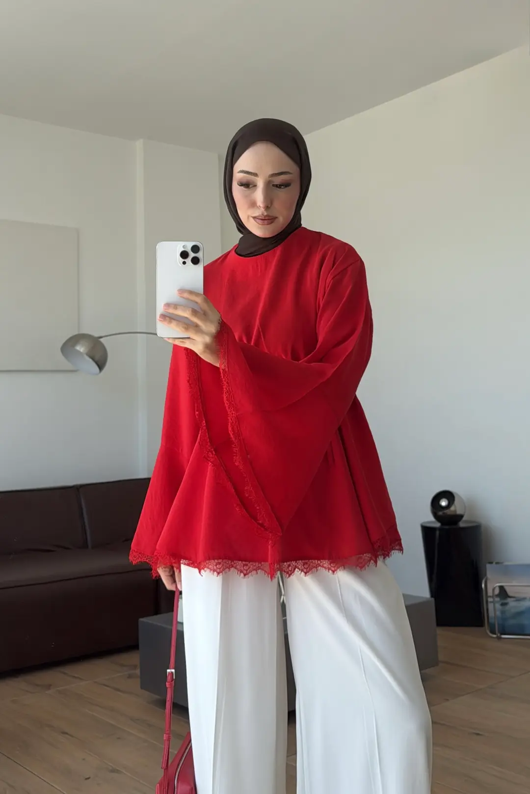 Lace Bel Detay Tunik Kırmızı
