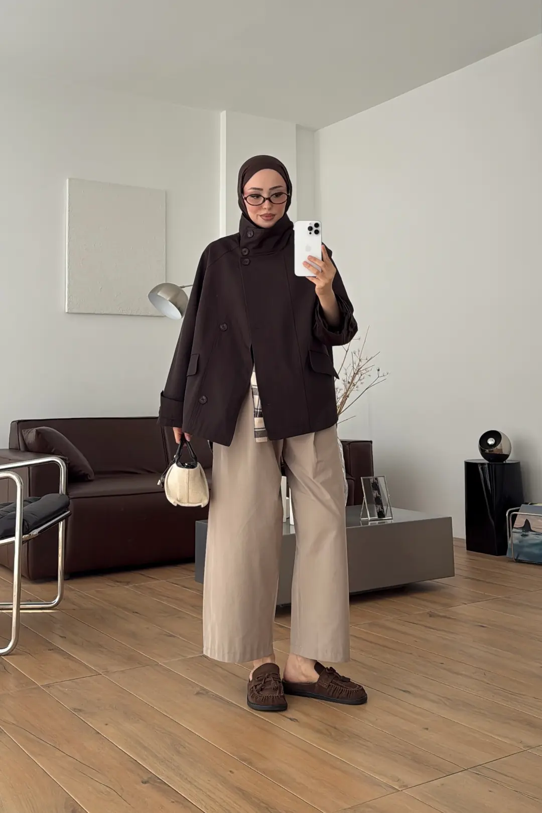 Geniş Yakalı Parka Kahve