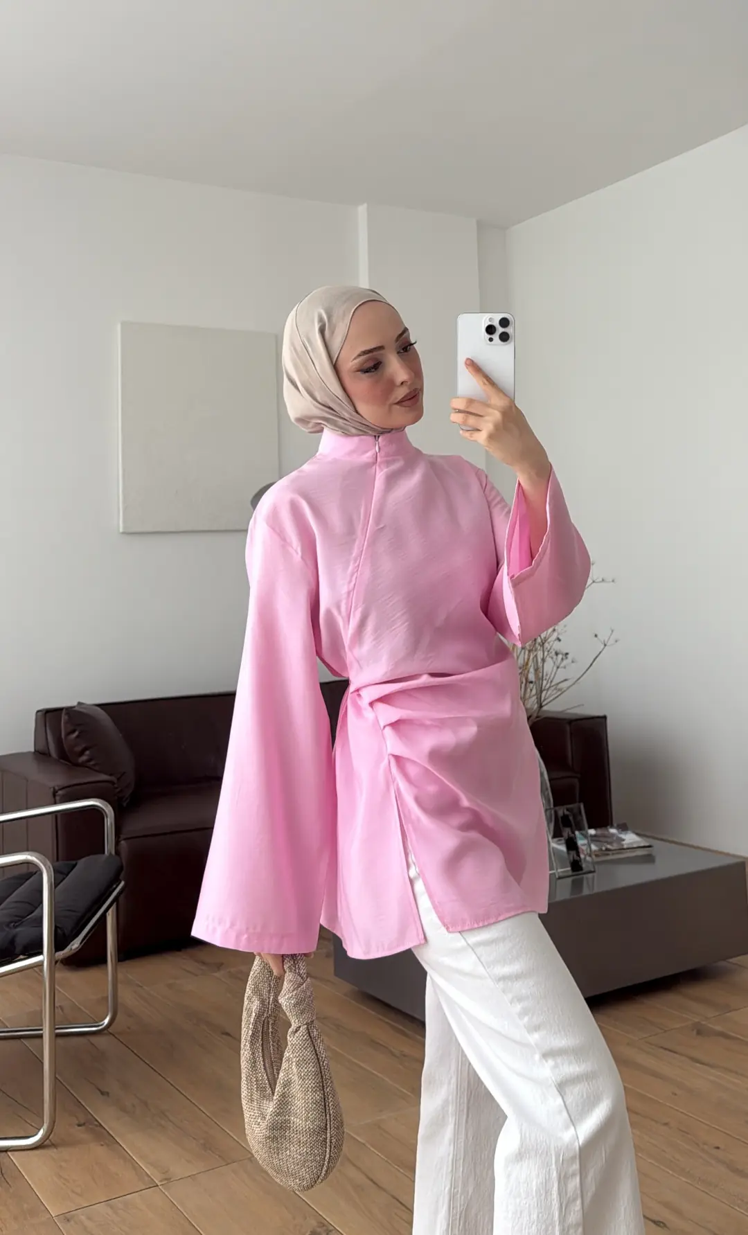 Modal Tasarım Bluz Pembe