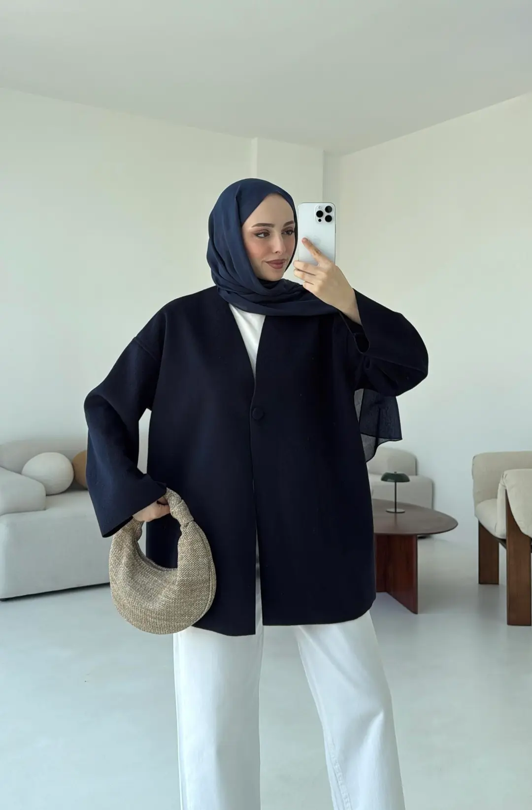Hafif Tek Dügmeli Kaşe Ceket Lacivert