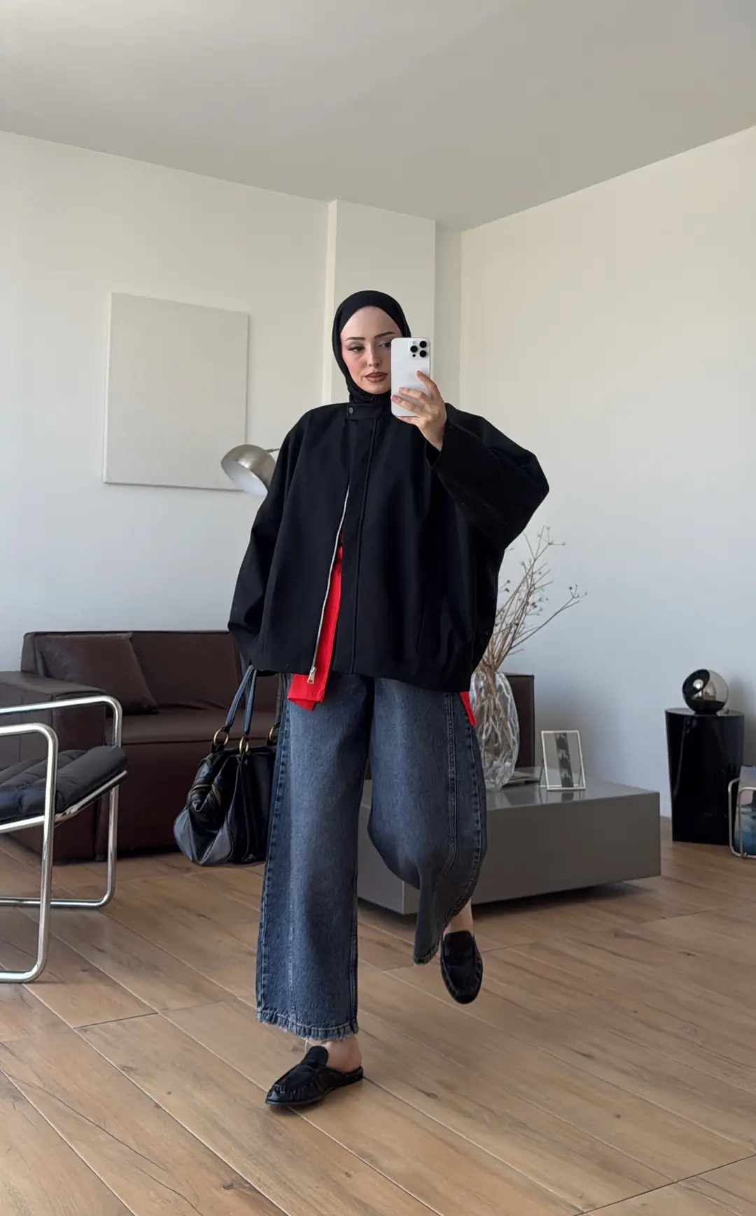 Pile Detay Bomber Ceket Siyah