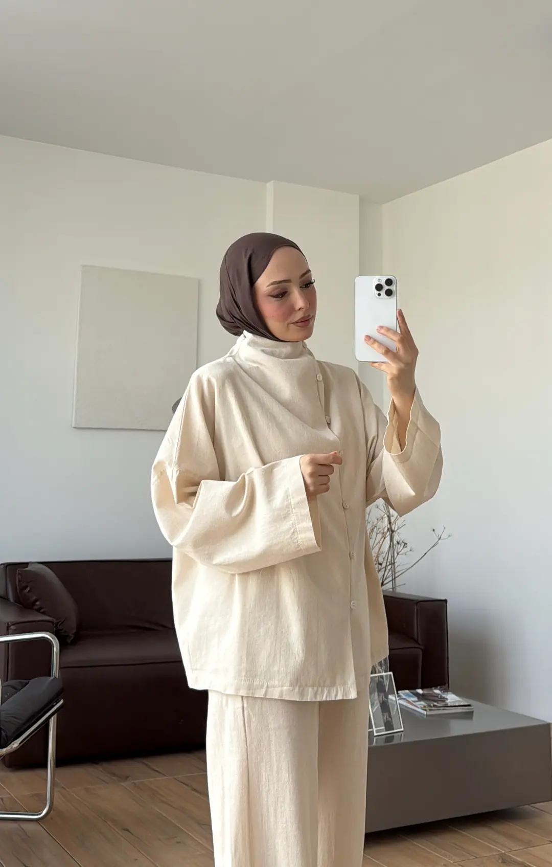Dik Yaka Keten Takım Natural