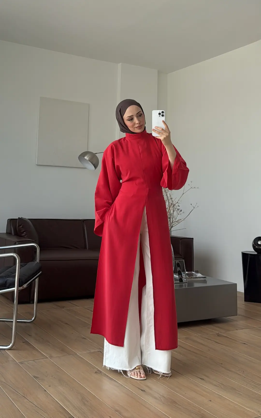 Yırtmaç Detaylı Tunik Kırmızı