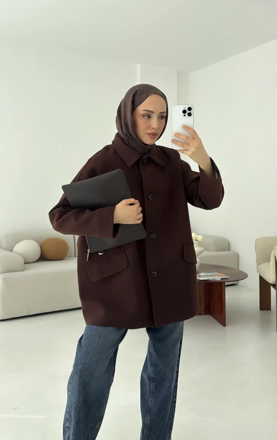 Ön Düğmeli Kaban Kahve