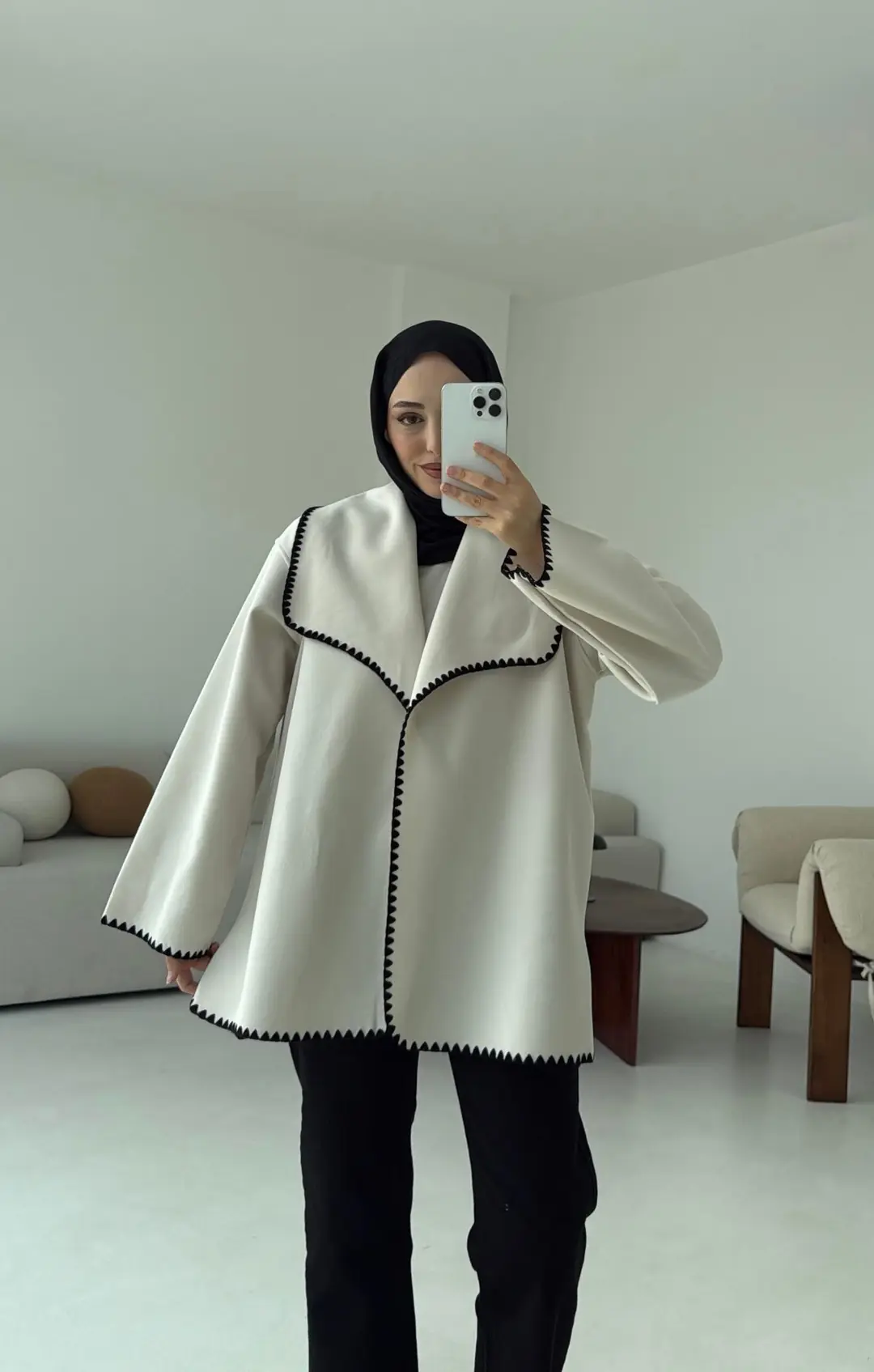 Dikişli Kaşe Ceket Bej
