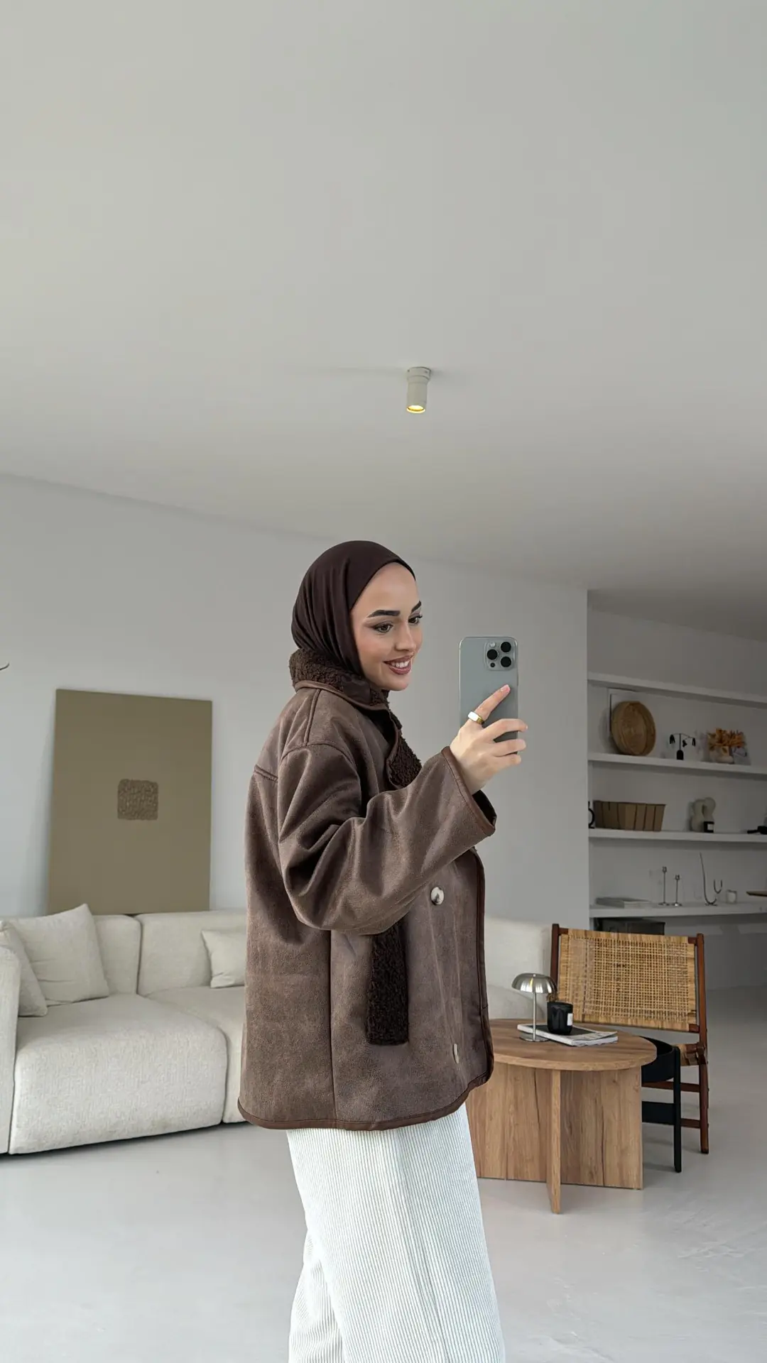 Oversize İçi Kürklü Kaban Kahve