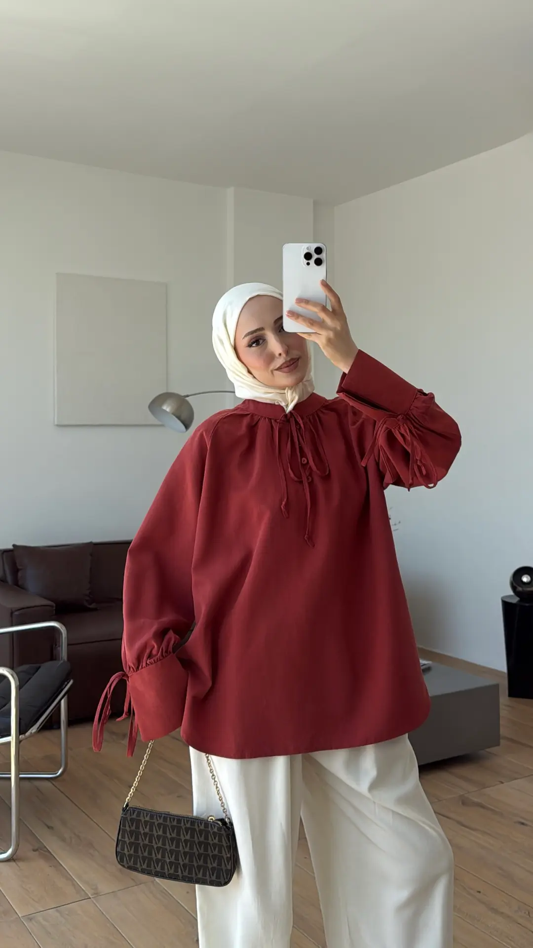 Bağcık Detay Bluz Kiremit