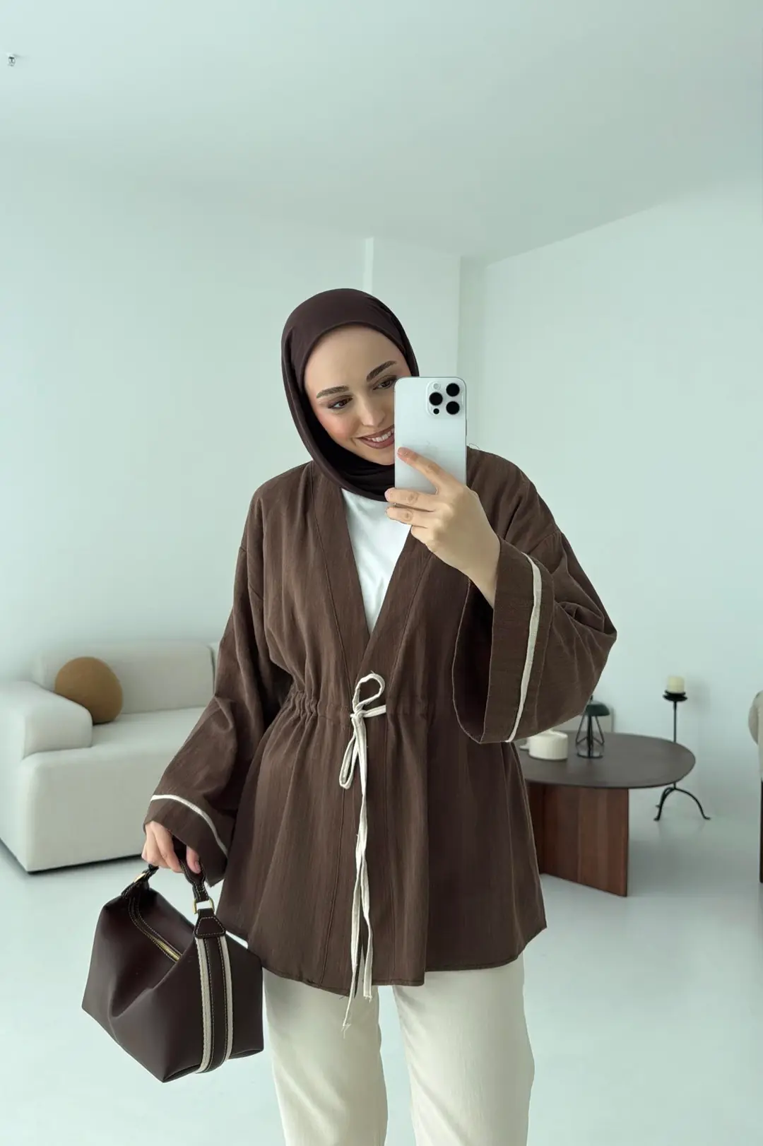 Kahve Bağlamalı Kimono