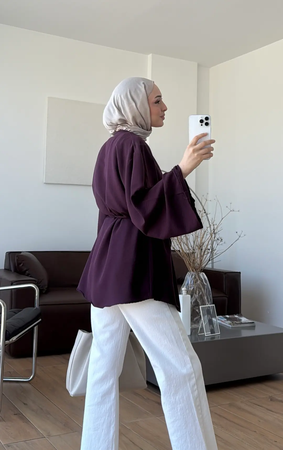 Büzgülü Bel Bağlamalı Gömlek Mürdüm