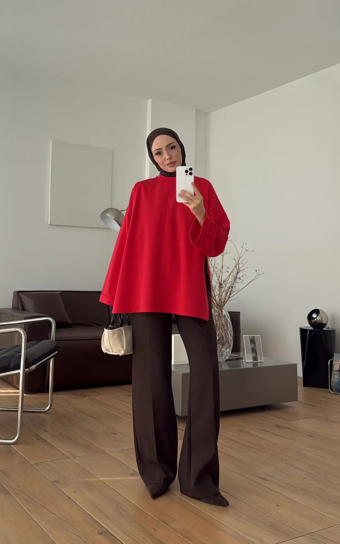 Bağlamalı Yanı Yırtmaç Detay Sweatshırt Kırmızı