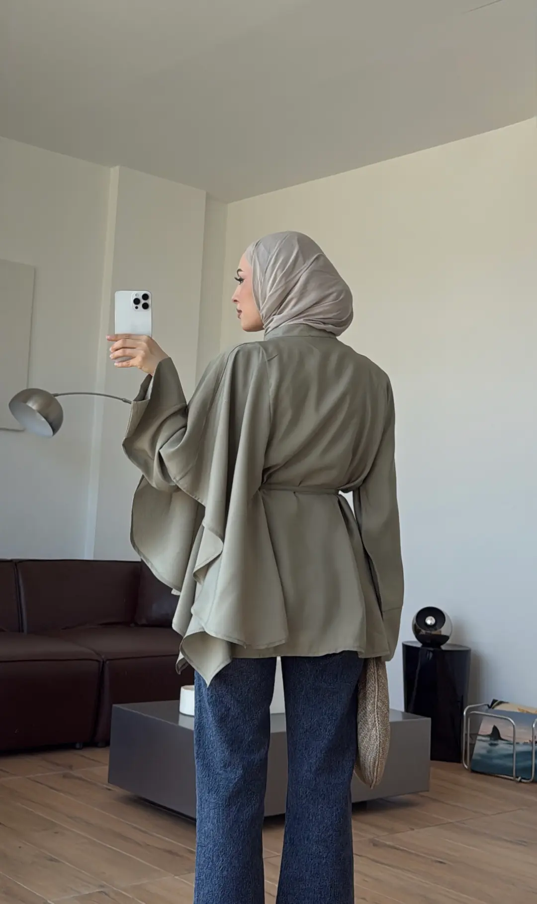 Kruvaze Kapama Volanlı Gömlek Haki