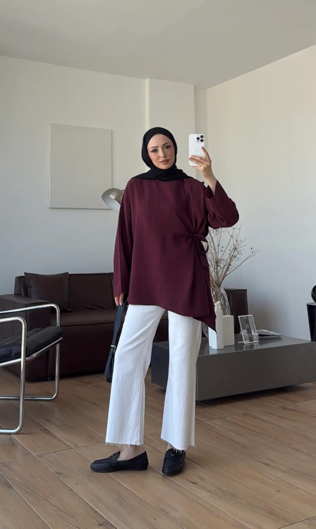 Yandan Bağlamalı Asimetri Bluz Bordo