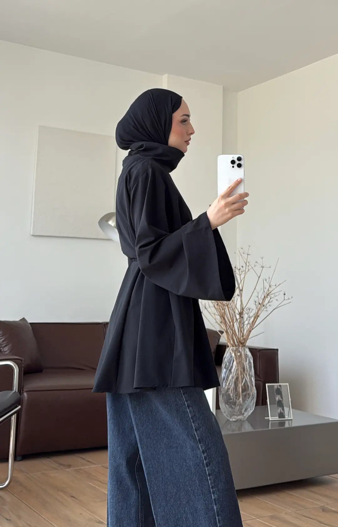 Bel Bağlamalı Dik Yaka Tunik Siyah