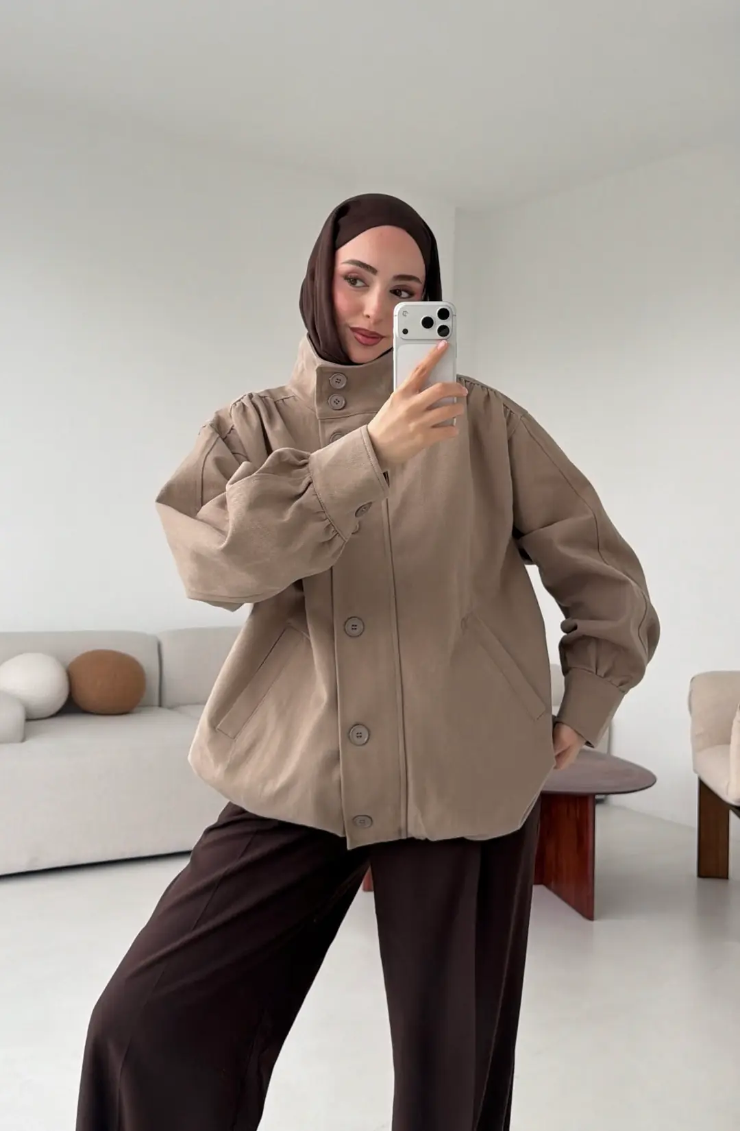 Bomber Gabardin Ceket Bej