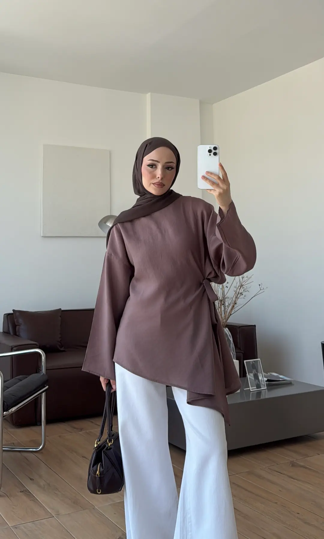 Yandan Bağlamalı Asimetri Bluz Vizon