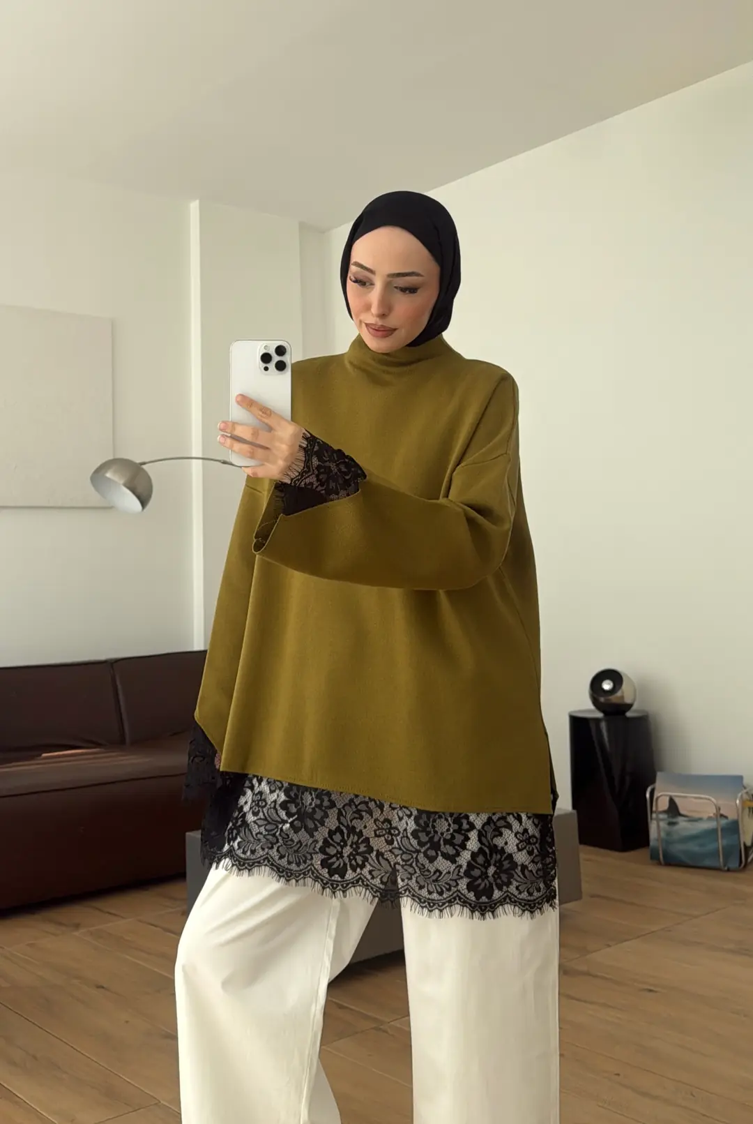 Dantel Detay Triko KazaK Olive
