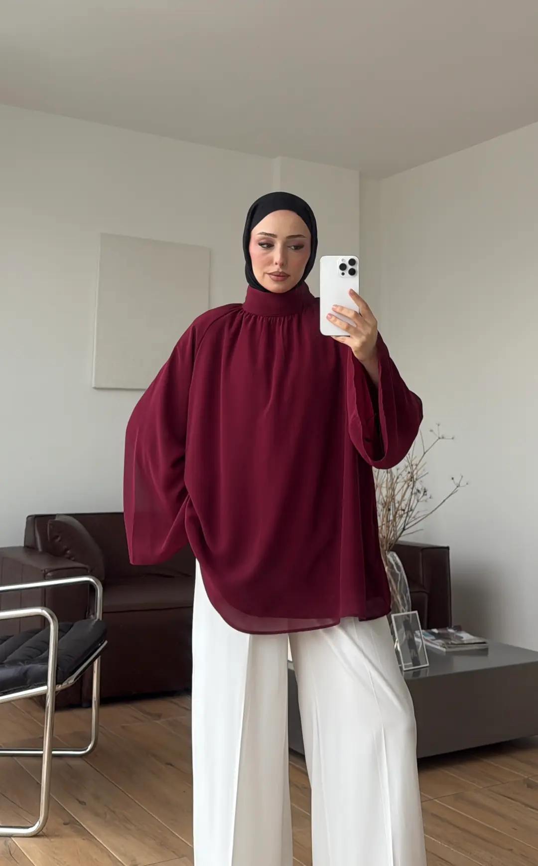 Şifon Dökümlü Bluz Bordo