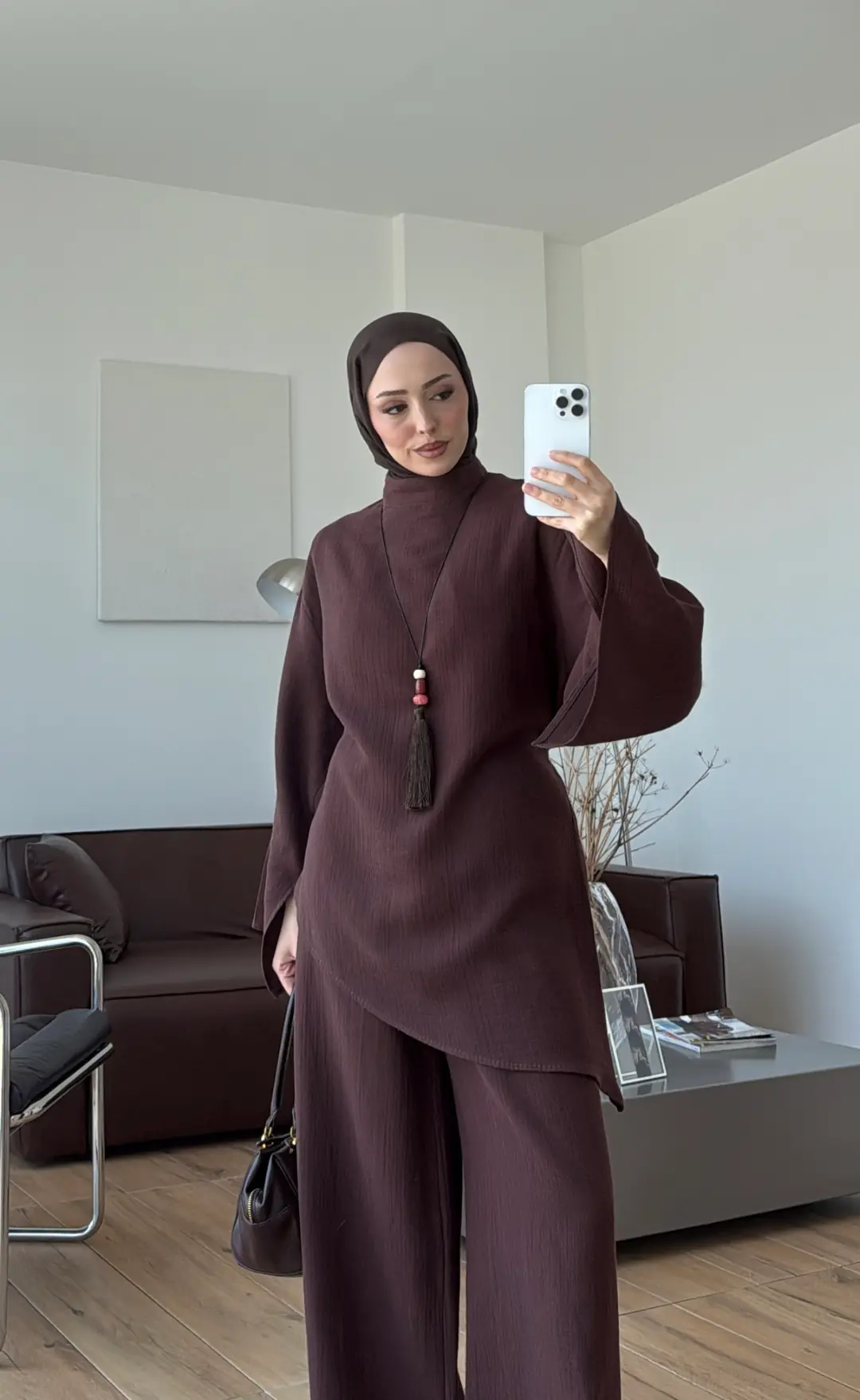 Müslin Asimetri Takım Kahve