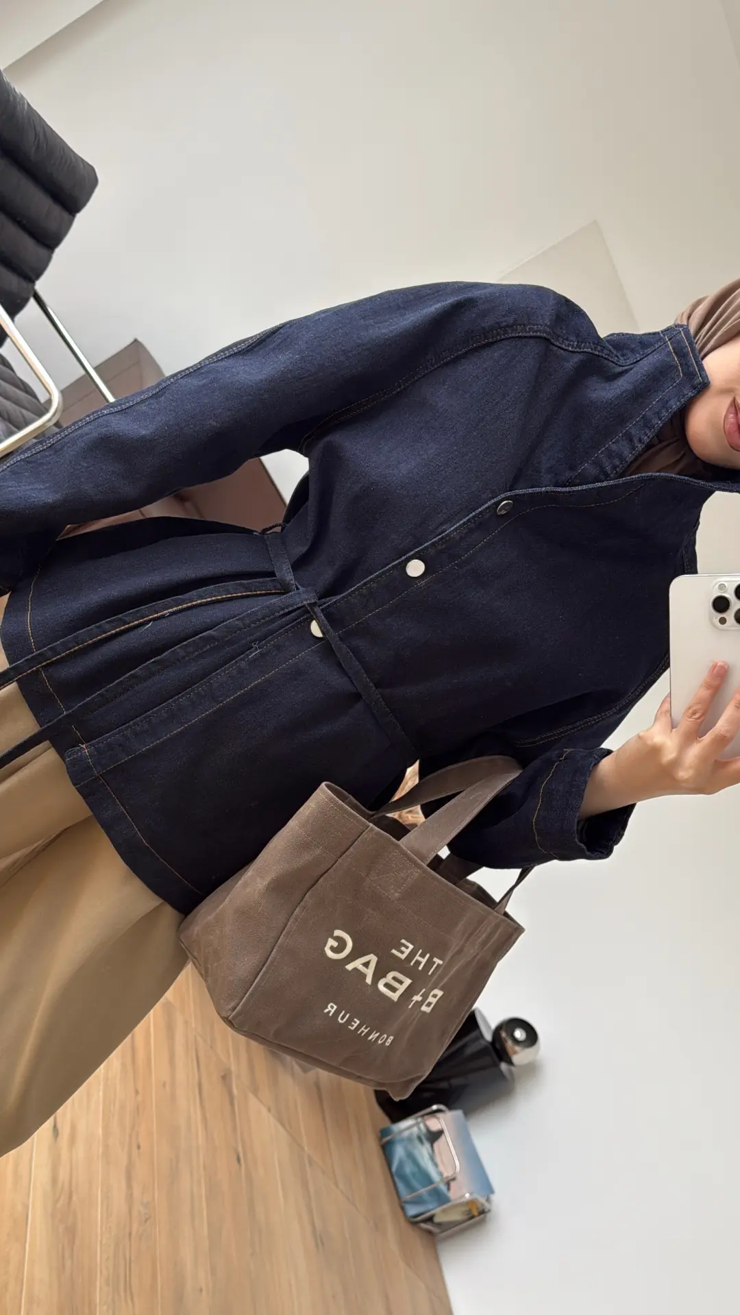 Dik Yaka Lacivert Denim Ceket