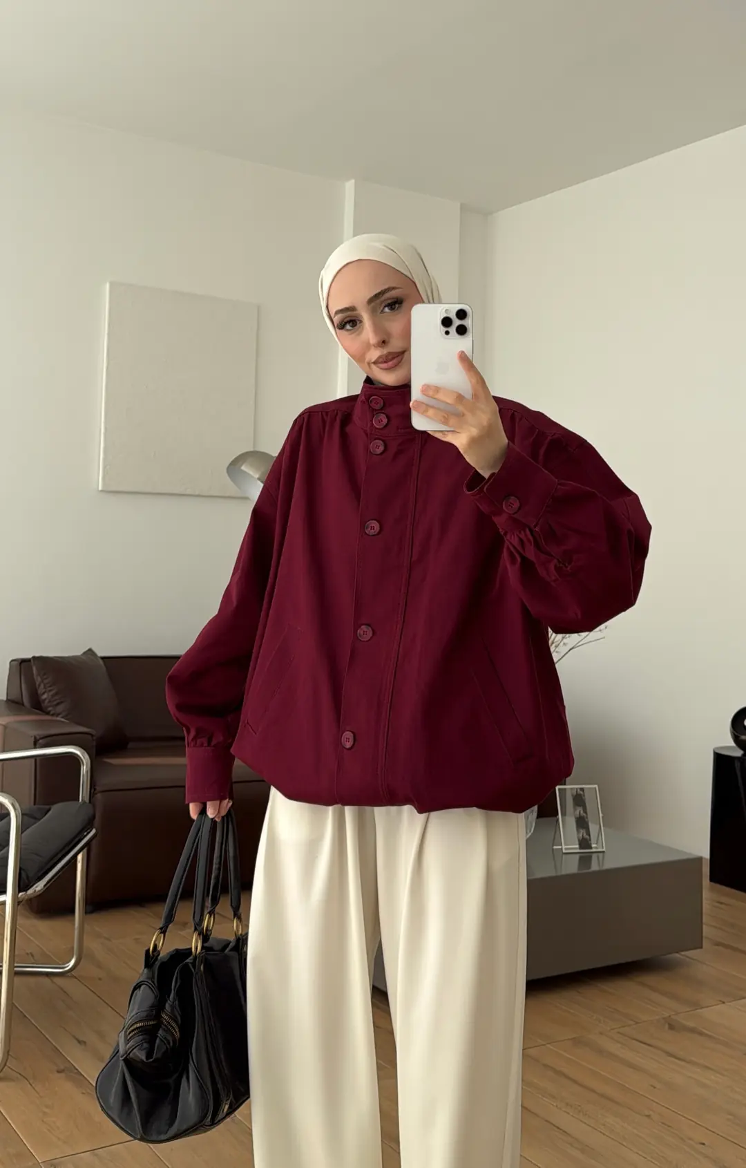 Gabardin Bomber Ceket Bordo
