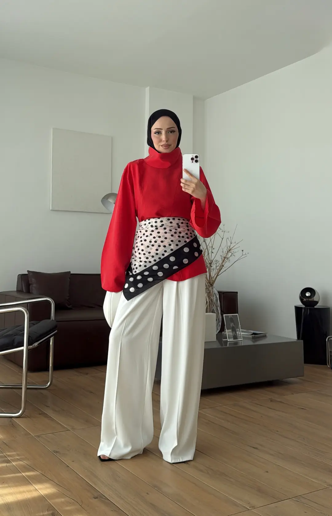 Geniş Yakalı Bluz Kırmızı