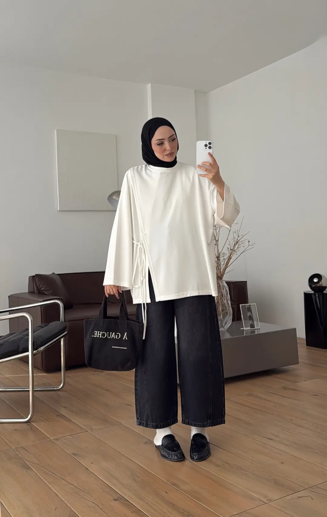 Yan Biye Bağlamalı Tunik Ekru