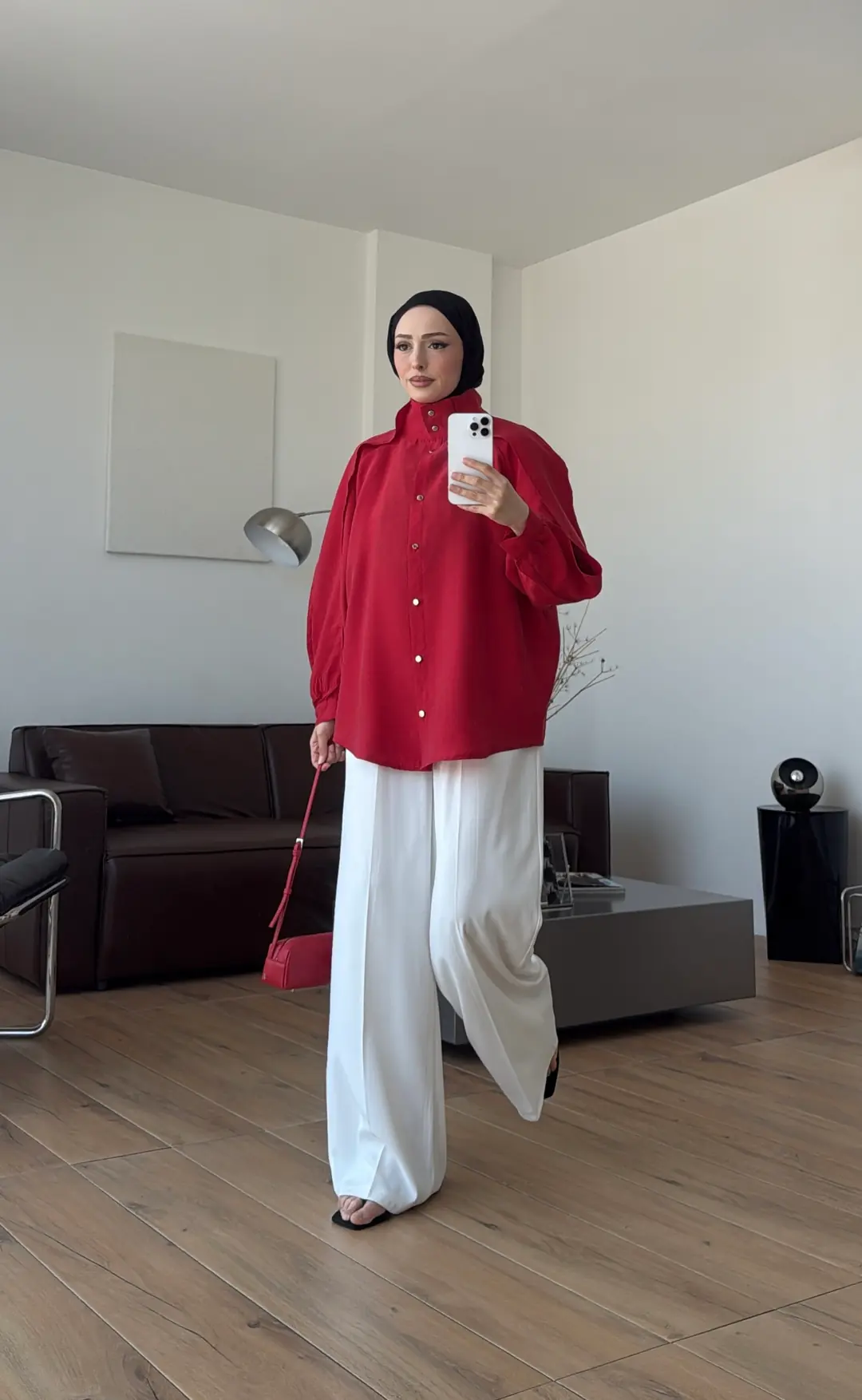 Kolu Pelerin Tunik Kırmızı