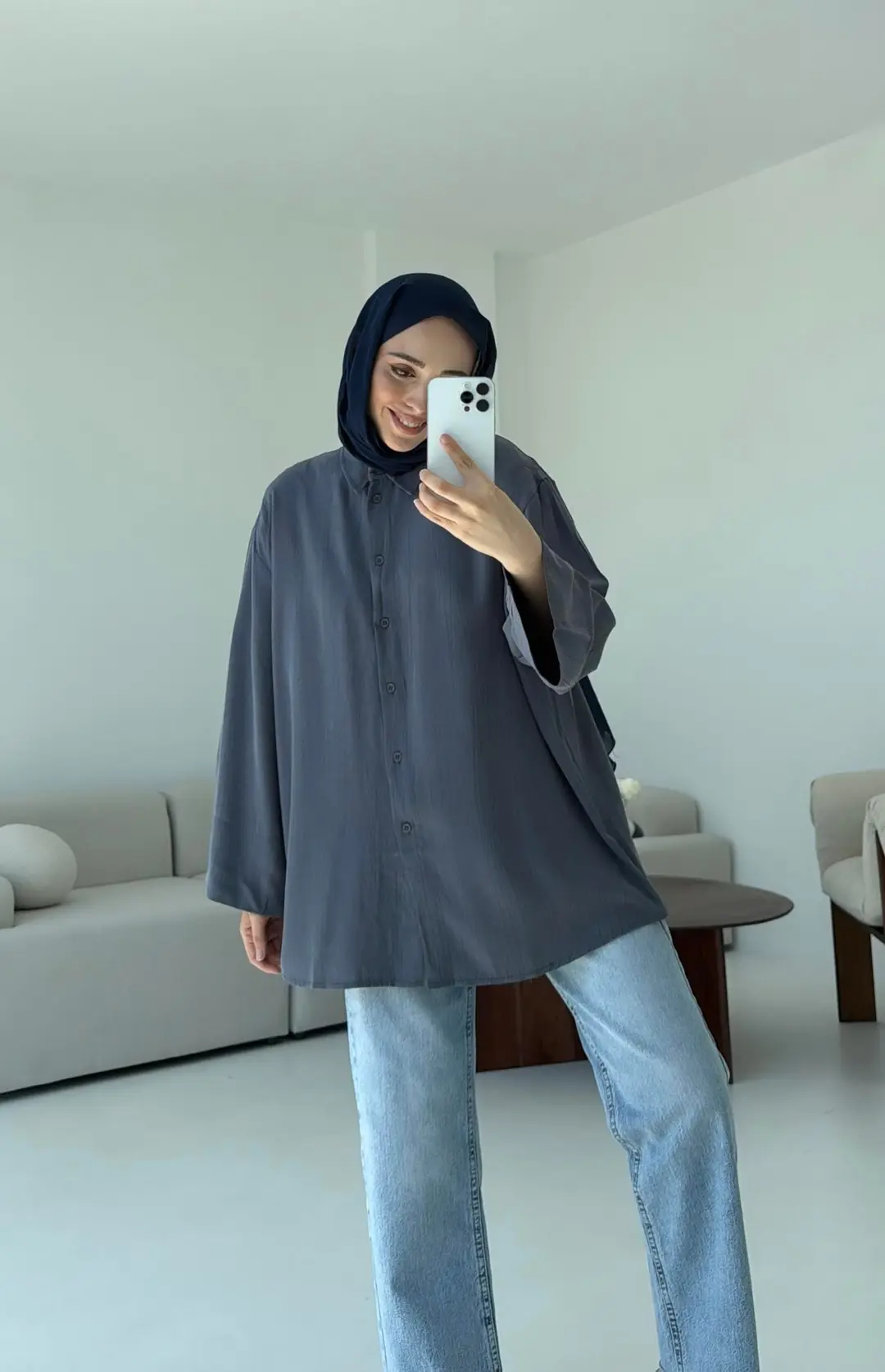 Tencel Yıkamalı Gömlek Antrasit