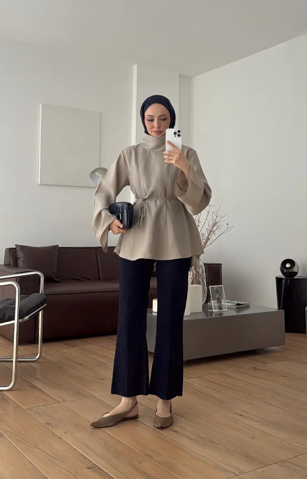 Geniş Yakalı Bluz Olive