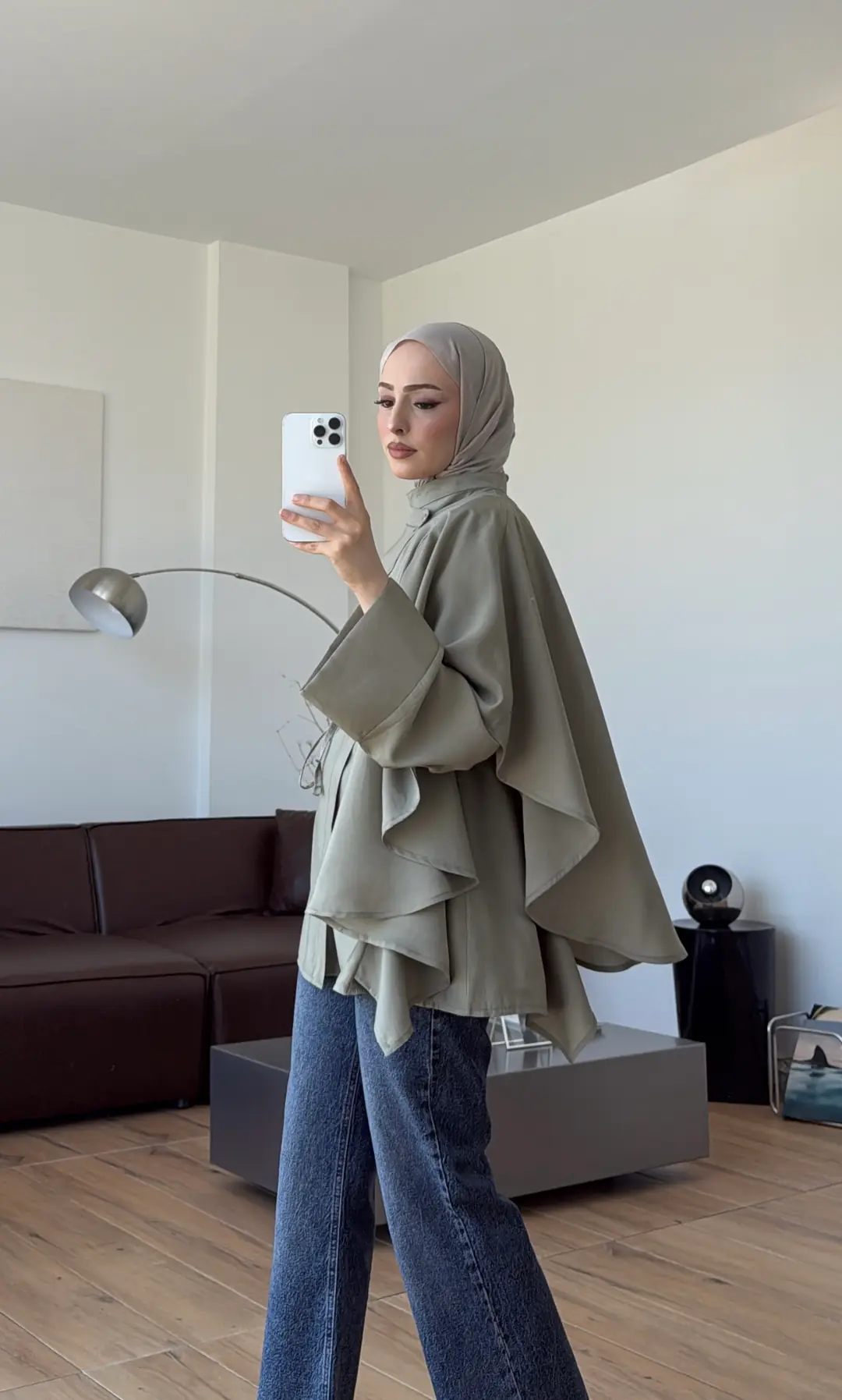 Kruvaze Kapama Volanlı Gömlek Haki