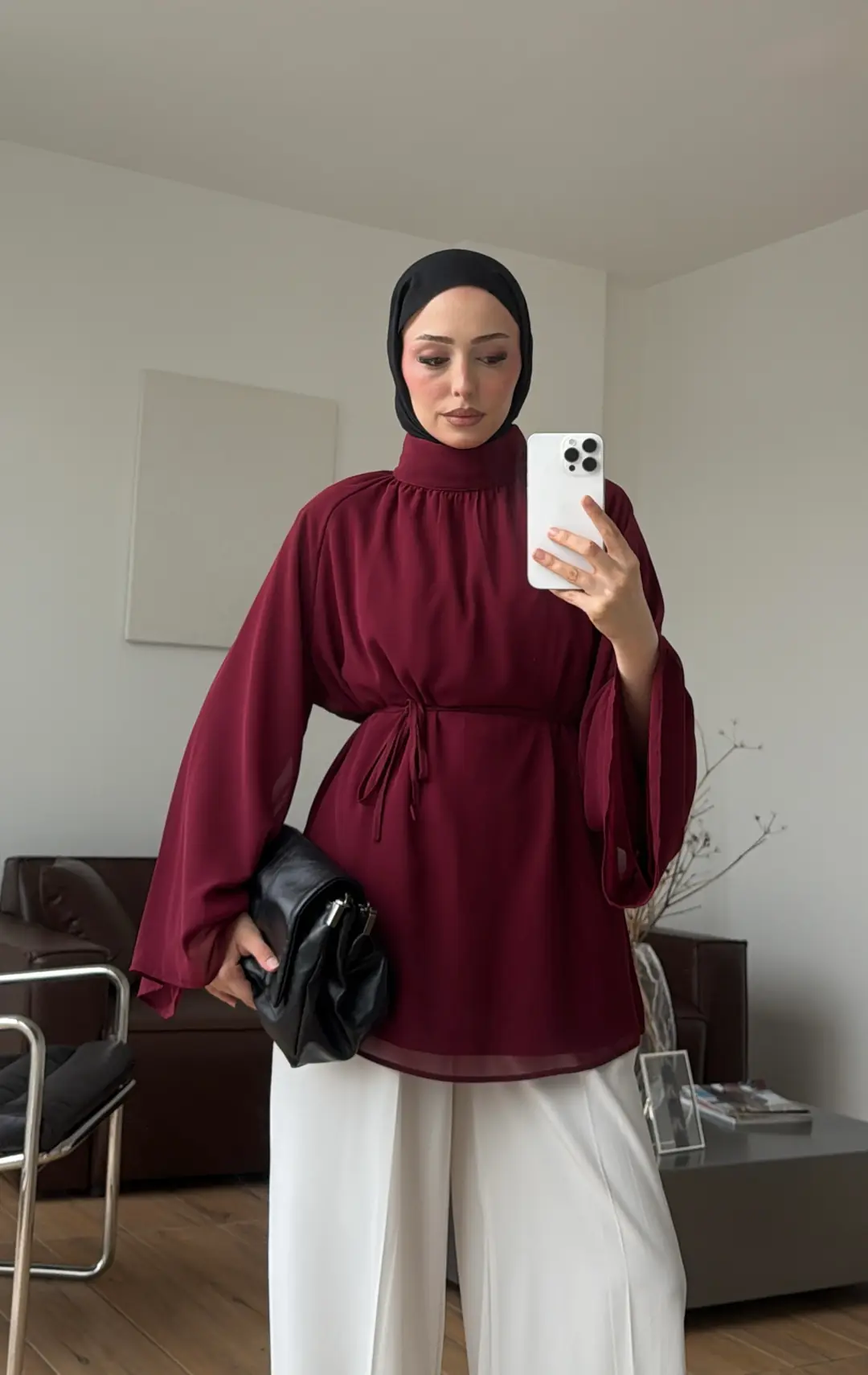 Şifon Dökümlü Bluz Bordo