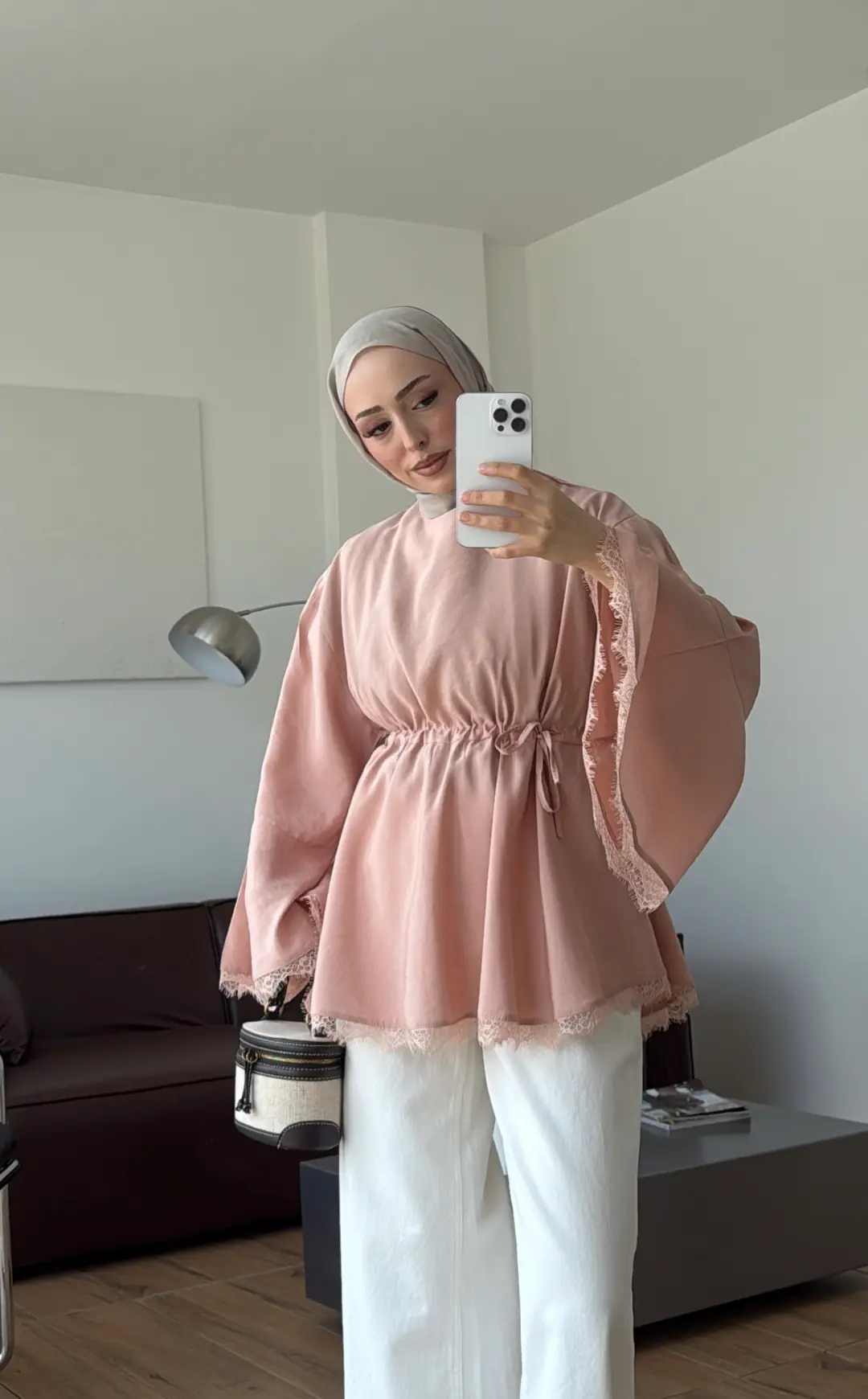 Lace Bel Detay Tunik Pudra