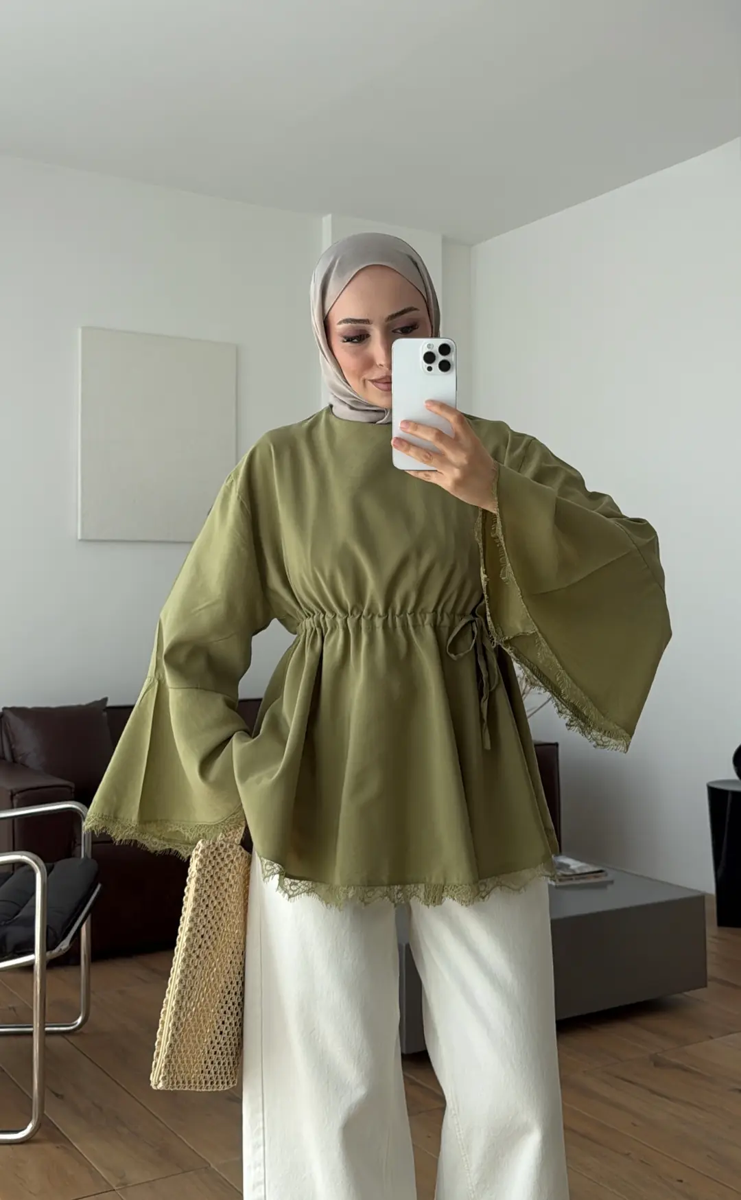 Lace Bel Detay Tunik Açık Yeşil