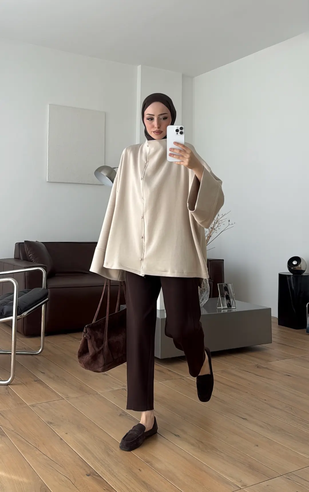 Tok Kumaş Oversize Mevsimlik Ceket Bej