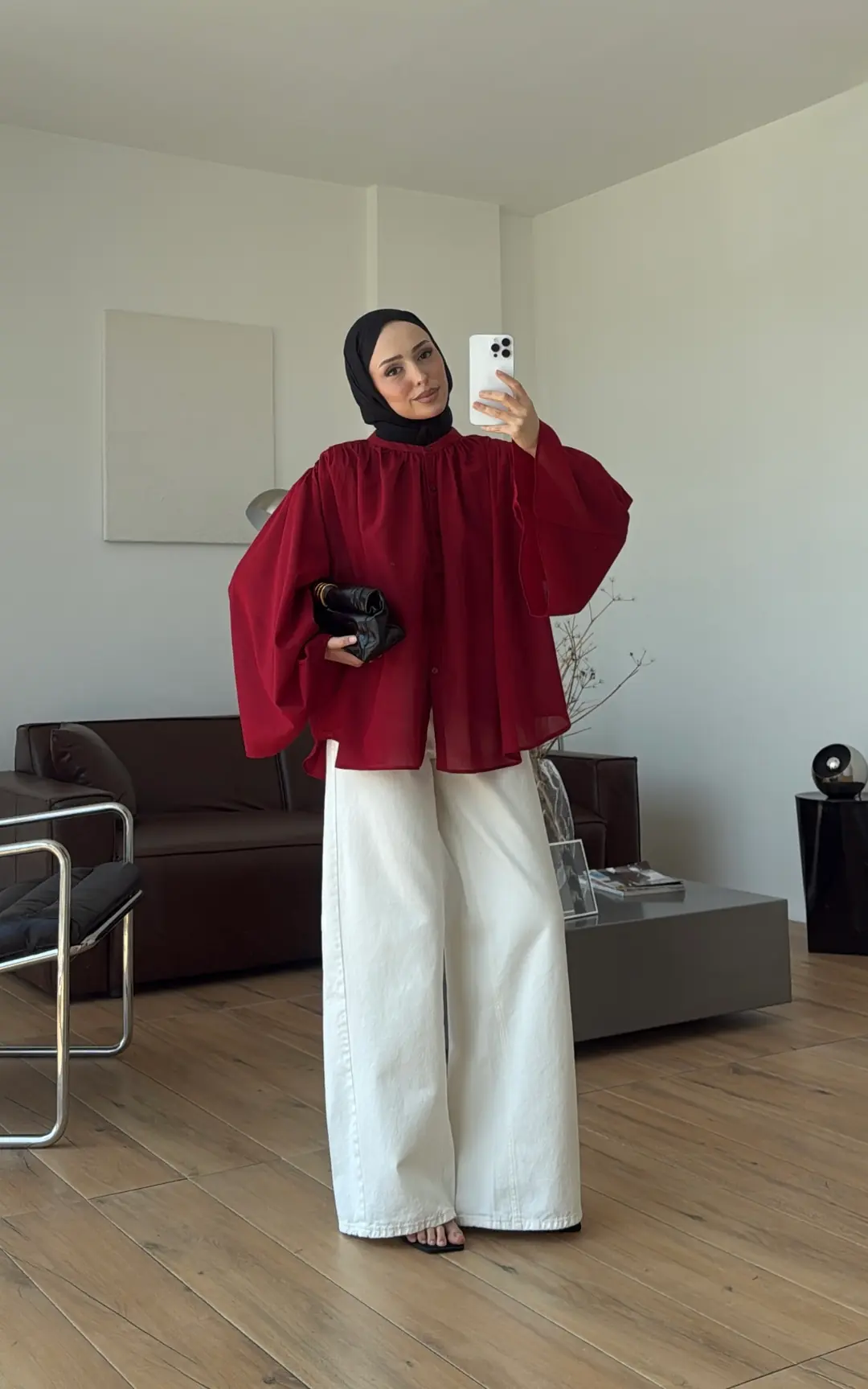 Geniş Kol Dökümlü Vual Gömlek Bordo