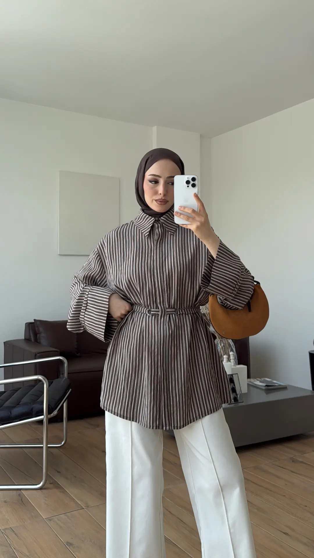 Tokalı Çizgili Gömlek Kahve